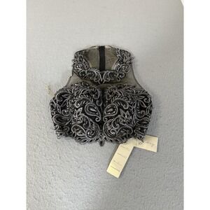 Jasz Couture Crop Top Juniors 4 Black Beaded Sequin Halter Paisley Formal Tank